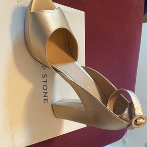 Sun + Stone Gold Open-Toe Heels